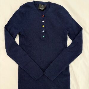 Lisa Perry Navy Sweater with Colorful Buttons